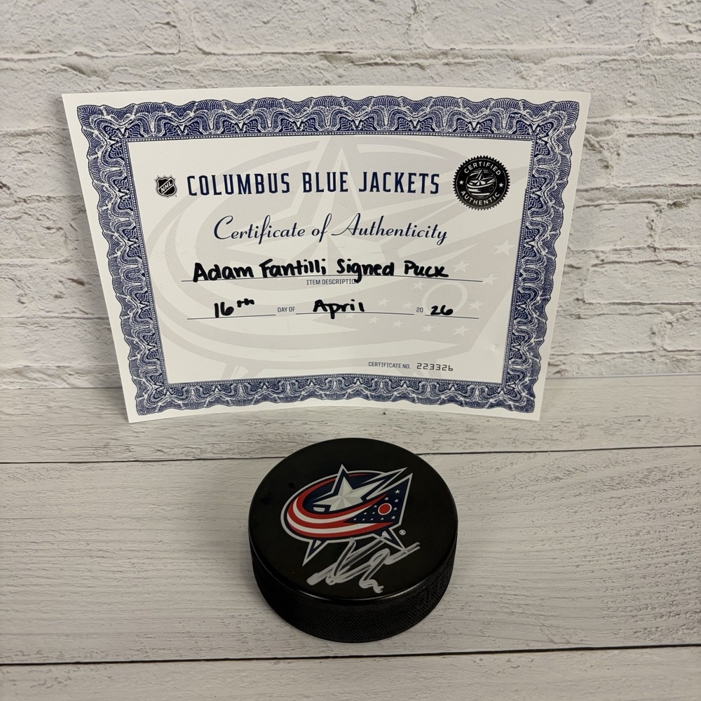 Adam Fantilli Columbus Blue Jackets Signed Autographed Logo Puck COA
